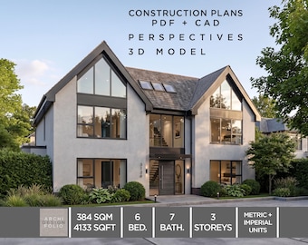 Modern 6 Bedroom House Plan: Full Construction CAD + PDF + 3D Model (Instant Download)