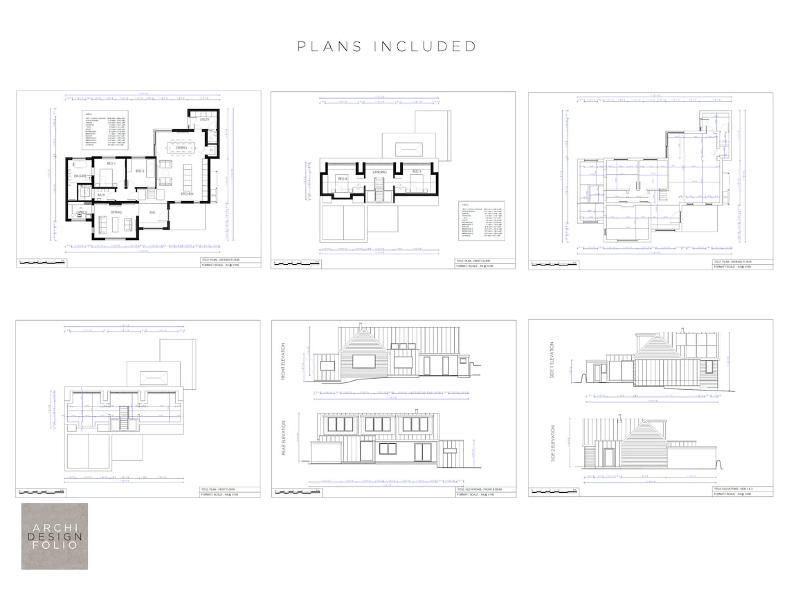 Modern House Plan: 4 Bedroom Home Design (CAD + PDF) - Etsy