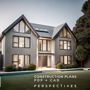 Modern design huisplan, 6 slaapkamers, 7 badkamers, volledige bouwplannen CAD + PDF-plannen direct downloaden