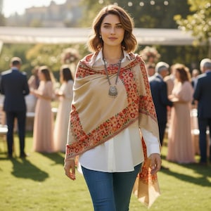 Border Embroidered Shawl Delicate Edge Stole Everyday Elegance Wrap Women's Casual Chic Scarf