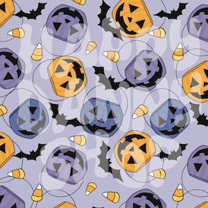 Nahtloses Muster Digitales Papier - Niedliche Halloween Eimer und Fledermäuse - Lila