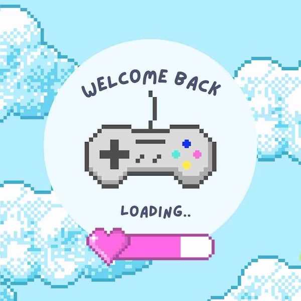 Cute 4K Pixelated Animated "Welcome Back" "Loading" Intro Screen for Youtube, Twitch, Streamers, Gamers | Pixel Intro Loop, Clouds, Gaming