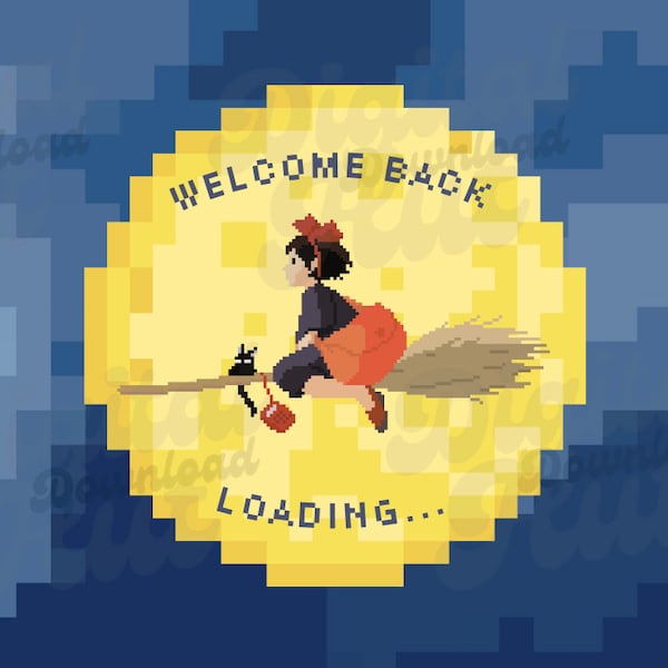 Studio Ghibli | Kiki's Delivery Service Anime Welcome Screen | Pixelated Animation Loop for Stream, Intro Screens, Loading