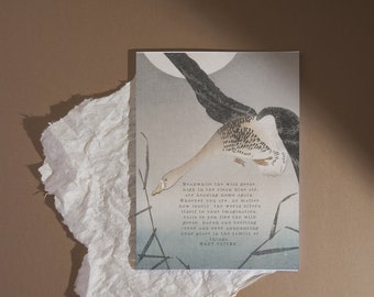 Mary Oliver Wild Geese Poem Print, Vintage Painting, Linen Paper