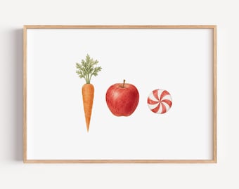 Equestrian Treats Watercolor Print, Apple Carrot Peppermint Art, Barn Farmhouse Decor