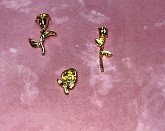 Lot de 3 charms roses pour ongles style vintage 3D - Doré