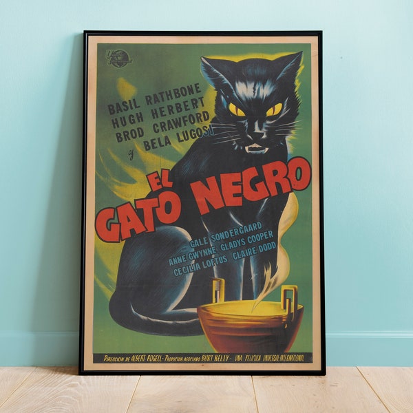 El Gato Negro Vintage poster, retro Wall Art Print, zwarte kat kunst aan de muur, vintage poster kunst, decor van het huis, vintage kat kunst, digitale replica