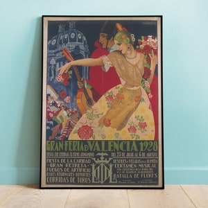 Manifesto della Gran Feria de Valencia del 1928 / Collezione di manifesti vintage / Poster di viaggio retrò fatti a mano / Arte murale nostalgica / Decorazioni vintage