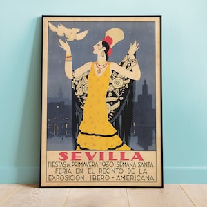 Feria de Sevilla 1930, Vintage Poster, Digitally Remastered Replica Travel Posters, Vintage Wall Art, Fiestas de Primavera Semana Santa