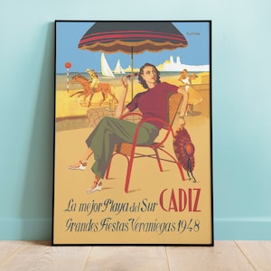 Cadiz Travel Poster, Vintage City Poster, Digitally Remastered Retro Travel Posters, Vintage Home Decor, Retro Wall Art