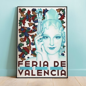 Manifesto della Gran Feria de Valencia del 1935 / Collezione di poster vintage / Poster di viaggio retrò fatti a mano / Arte murale nostalgica / Decorazioni vintage