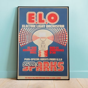 Stampa concerto Electric Light Orchestra, arte murale retrò, poster musicale retrò, arredamento per la casa, arte murale, poster musicale retrò, poster ELO