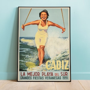 Cadiz Stadt Reiseplakat, Reiseplakatsammlung, digital remastered Retro-Reiseplakate, Retro Wandkunst, Wohnkultur
