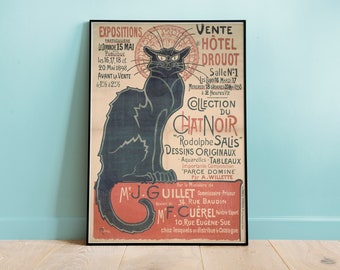 Le Chat Noir Vintage Poster, Retro Wall Art Print, Black Cat Wall Art, Vintage Poster Art, Home Decor, Vintage Cat Art, Digital Replica