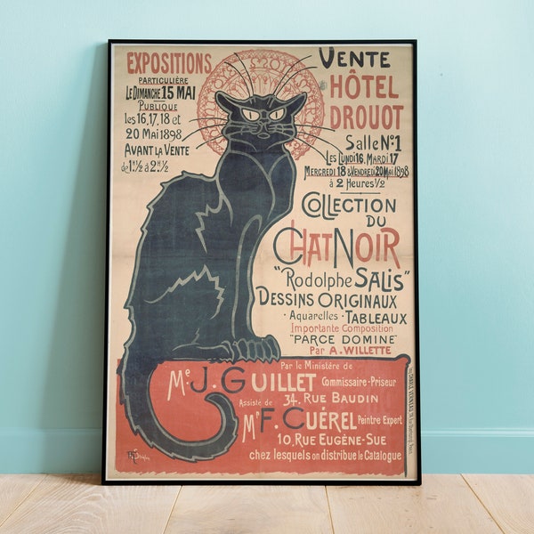 Le Chat Noir Vintage Poster, Retro Wall Art Print, Black Cat Wall Art, Vintage Poster Art, Home Decor, Vintage Cat Art, Digital Replica