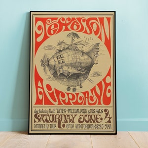 Concierto "Ectodelic Trip" de Jefferson Airplane, arte de pared vintage, póster de música vintage, decoración del hogar, arte de pared, póster de música retro