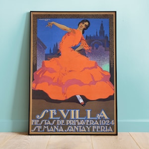 Feria de Seville 1924 Poster, Vintage Poster, digital remastered Replik Reiseplakate, nostalgische Wandkunst, Vintage Wohnkultur