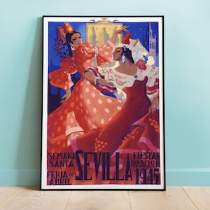 Feria de Sevilla 1945 Poster, Vintage Poster, Digitally Remastered Replica Travel Posters, Nostalgic Wall Art, Vintage Home Decor