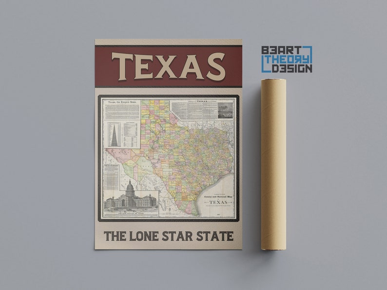 Texas Poster, Lone Star State Poster, Texas City Map Poster, Retro
