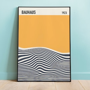 Pôster abstrato da exposição Bauhaus | Impressão de arte moderna para parede | Presente vintage de viagem e arte | Decoração para casa, decoração de parede para escritório, ondas abstratas