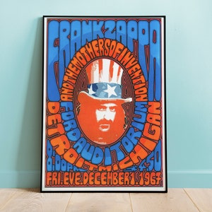 Impresión del concierto de Frank Zappa de 1967, póster de música retro, regalo único para fanáticos del rock, decoración de pared, póster de música rock, arte de pared musical, impresión de réplica