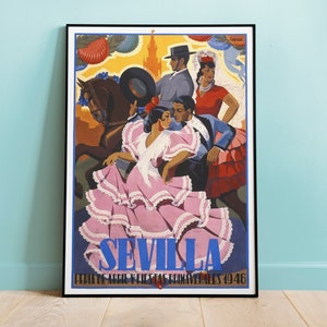 Póster de la Feria de Sevilla de 1946, póster vintage, réplicas de pósteres de viaje remasterizadas digitalmente, arte mural nostálgico, decoración vintage para el hogar.