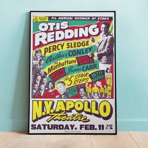 Póster de concierto de Otis Redding en el teatro Apollo, arte de pared vintage, póster de música vintage, decoración del hogar, arte de pared, póster de música retro