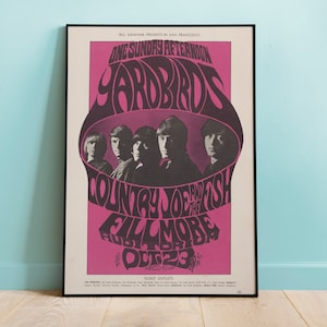 Poster del concerto degli Yardbirds, arte murale vintage, poster musicale vintage, arredamento per la casa, arte murale, poster musicale retrò
