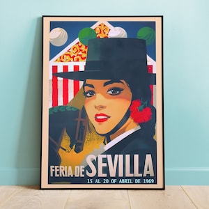 Pôster da Feira de Sevilha de 1969, pôster vintage, pôsteres de viagem réplicas remasterizados digitalmente, arte de parede nostálgica, decoração vintage para casa