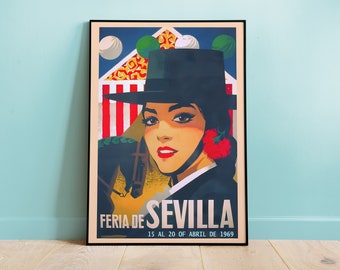 Feria de Sevilla 1969 Poster, Vintage Poster, Digitally Remastered Replica Travel Posters, Nostalgic Wall Art, Vintage Home Decor
