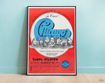 Chicago Band Tampa Stadium Vintage Concert Poster, Vintage Wall Art, Vintage Music Poster, Wall Art, Replica Concert Poster, Home Decor idea