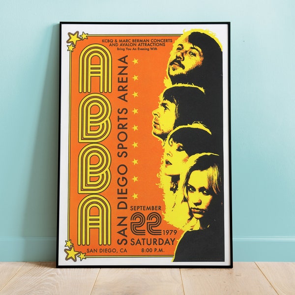 ABBA San Diego Concert Poster Print, Retro Wall Art, Retro Music Poster, Home Decor, Wall Art, Retro Music Poster