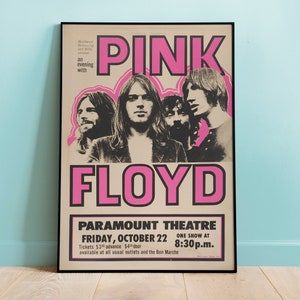 Póster de concierto de Pink Floyd en el Teatro Paramount, póster vintage, póster de concierto, póster de música vintage, arte mural, decoración del hogar, concierto vintage