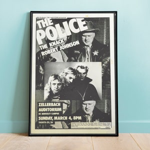 Póster del concierto de la policía en el campus de Berkeley, regalo musical, póster imprimible, impresión musical, decoración del hogar, arte de pared, póster de música retro, decoración de pared