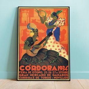 Póster de la Feria de Córdoba de 1934, póster vintage, réplicas de pósteres de viajes remasterizados digitalmente, arte mural nostálgico, decoración vintage para el hogar