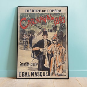 Ferdinand Lunel Carnaval 1893 Poster, Affiche de Ferdinand Lunel pour Le théâtre de l'Opéra, stampa replica rimasterizzata digitalmente