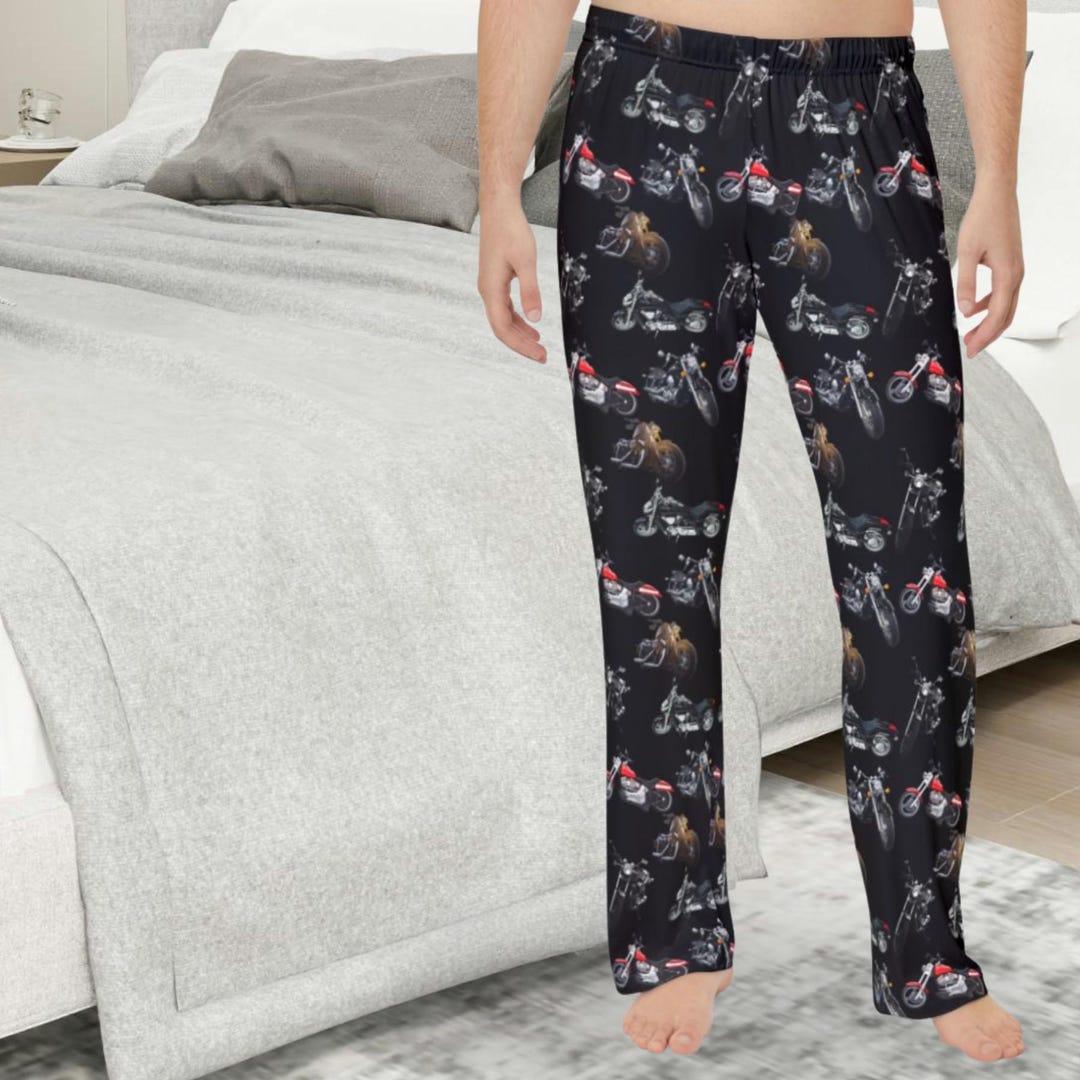Vintage Motorcycle Ride Pattern Pajama Pants | Black All-over Print - Etsy