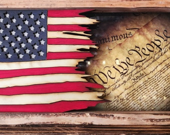 Personalized Multi-Layer Wooden American Flag - Rustic 3D Desk or Wall Decor