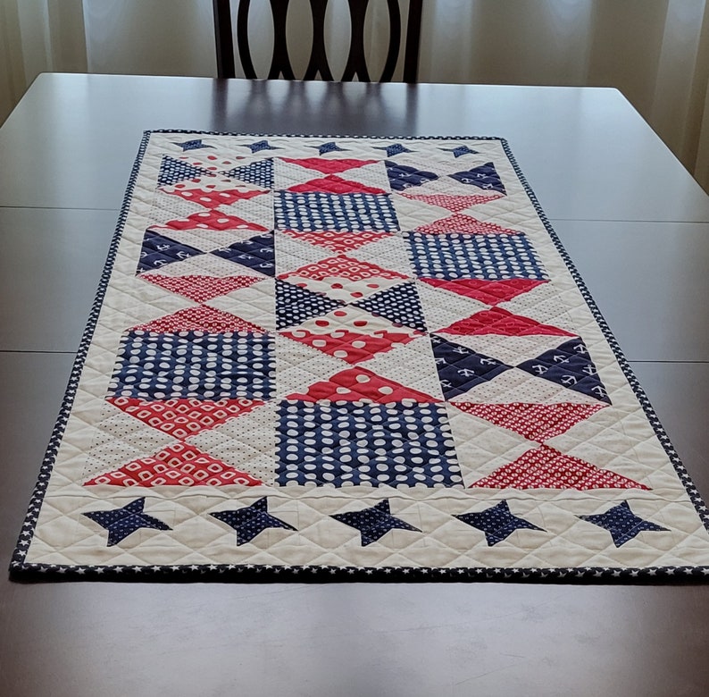 Patriotic Stars Red White Blue Table Runner Wall Art Decor Bench Runner ...