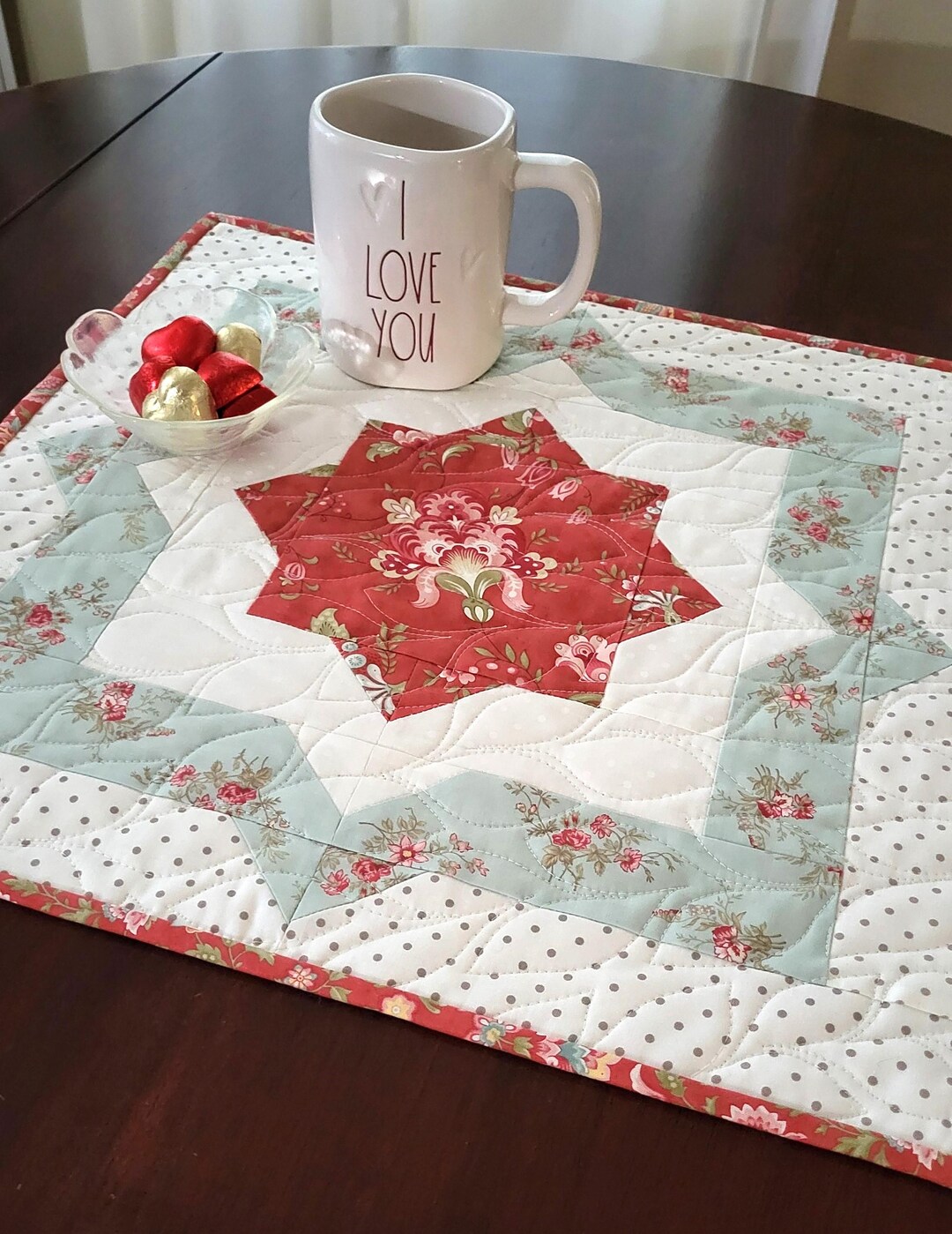 Valentine's Day, Vintage Reversible Table Topper, Bridal Shower Decor ...