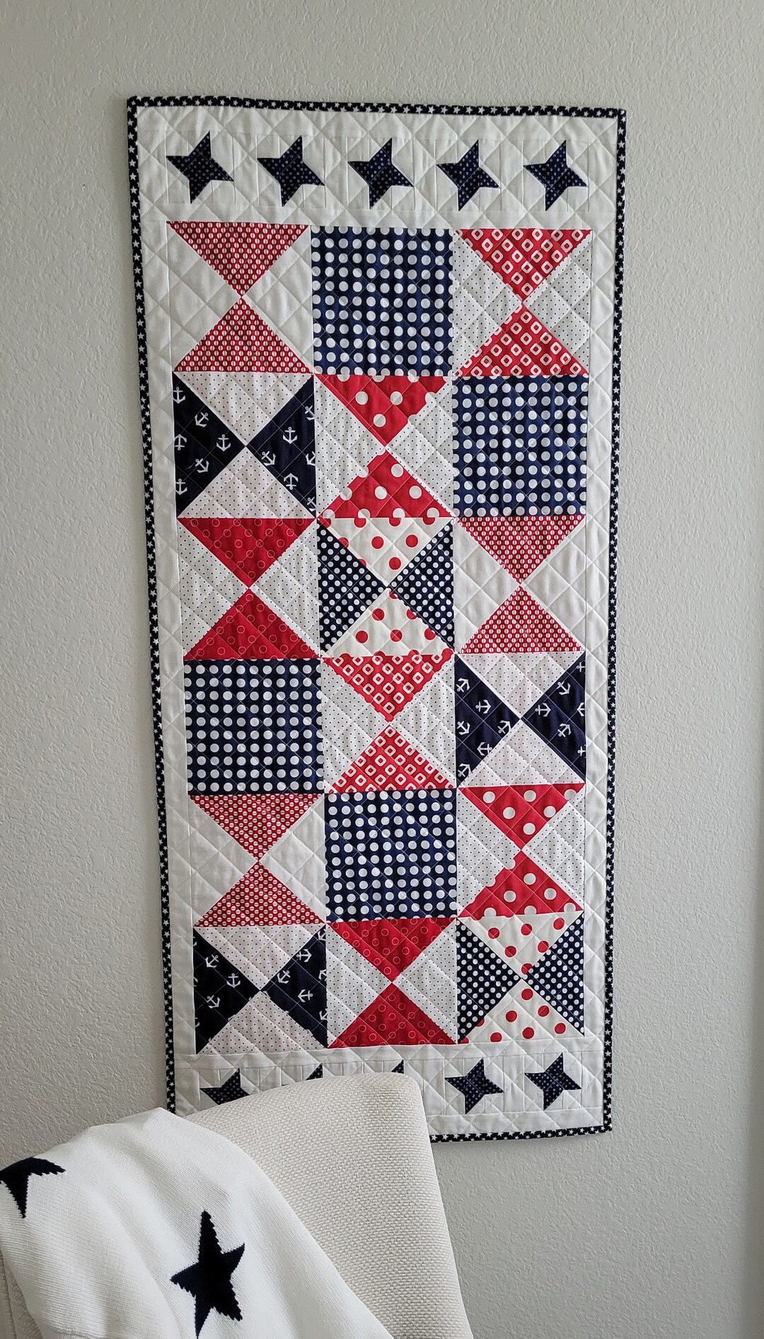 Patriotic Stars Red White Blue Table Runner Wall Art Decor Bench Runner ...