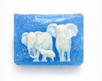 Elephant Family Glycerin Soap – Swirled Blue Artisan Bar