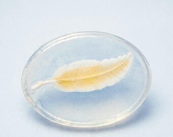 Feather Soap Bar | Handmade Glycerin Soap with Goat Milk Feather | Unique Gift, Baby Shower Favor, Natural Soap, Clear Soap
