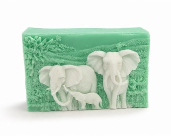 Elephant Goat Milk Soap, Safari Animal Soap, Elephant Family Soap Bar, Baby Shower Favor, Kids Bath Soap, Handmade Gift