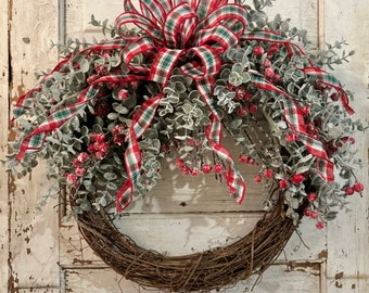 Farmhouse winter wreath, Christmas wreath