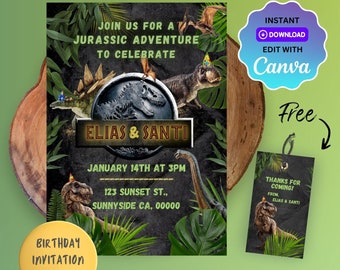 Invitación de cumpleaños imprimible, invitación de cumpleaños digital/editable, invitación de cumpleaños de niños dinosaurios invitación de cumpleaños de Dino DESCARGA INSTANTÁNEA