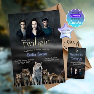 Twilight Saga Birthday Invitation Template - Editable Digital Download, Pintable/Customisable Twilight-themed Birthday Party Invitation
