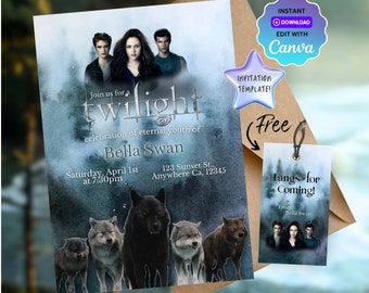 Twilight Saga Birthday Invitation Template - Editable Digital Download, Pintable/Customisable Twilight-themed Birthday Party Invitation