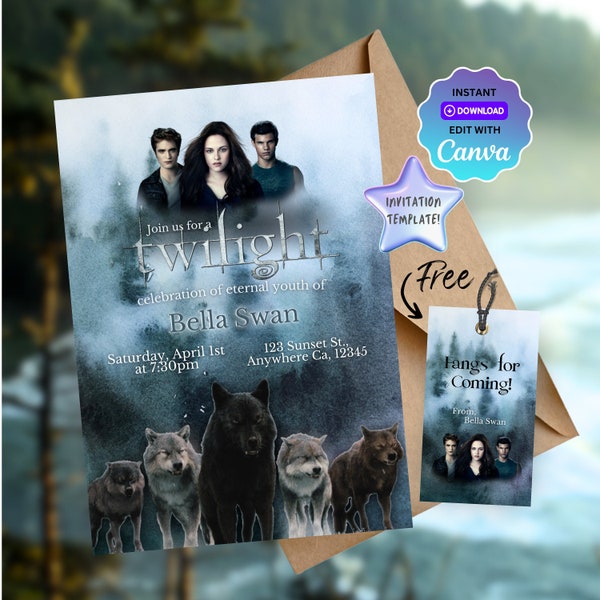 Twilight Saga Birthday Invitation Template - Editable Digital Download, Pintable/Customisable Twilight-themed Birthday Party Invitation