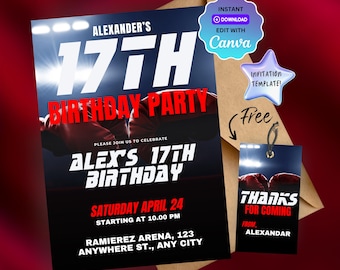 Plantilla de invitación para fiesta de cumpleaños de boxeo para adolescentes, fiesta de cumpleaños de MMA y UFC, fiesta de artes marciales, plantilla personalizada de Canva, descarga instantánea